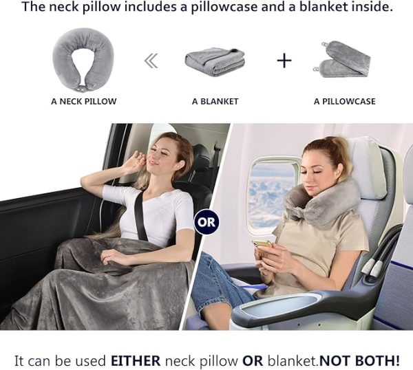 2 in 1 Travel Blanket, Soft Warm Blanket with Cozy Neck Pillow Case, Portable Blanket Set for Airplane, Camping, Car (Grey) - Image 3