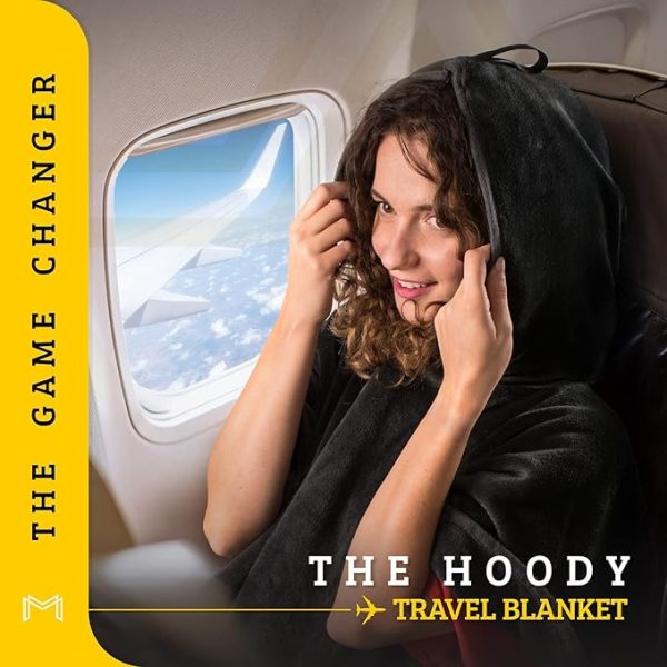 Travel Blanket Airplane Compact with Hoodie – 2in1 Airplane Travel Accessories from Plane Blanket to Travel Pillow with Luggage Strap, Soft Handle & Secure Pocket - Image 2
